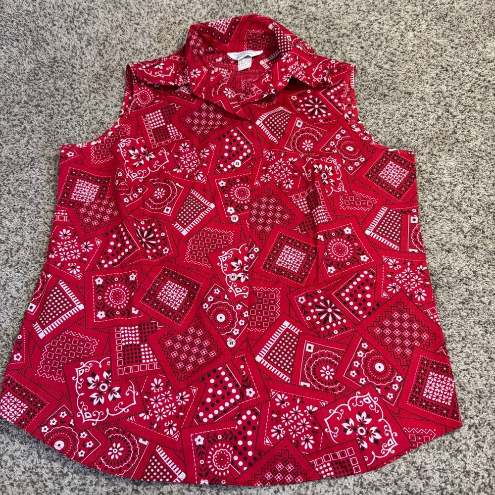 Vintage Sears Fashion Handkerchief Print Sleeveless Blouse- Size 20